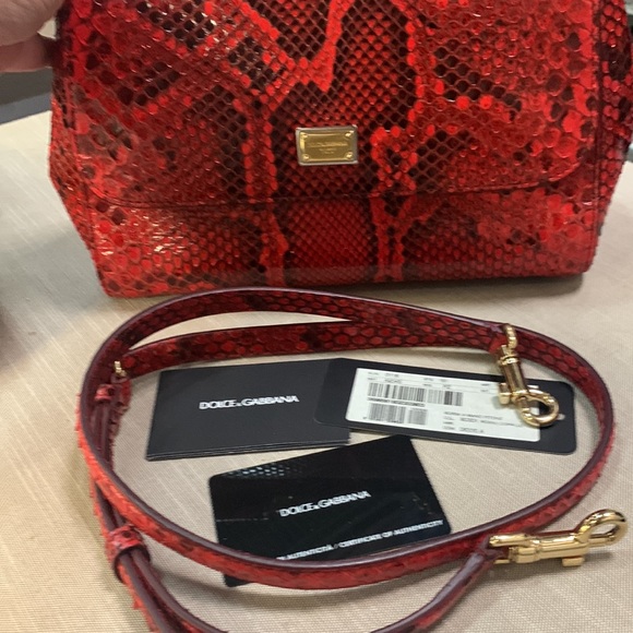 Gently used Dolce & Gabbana red medium Sicily Python Top Handle - Picture 11 of 14